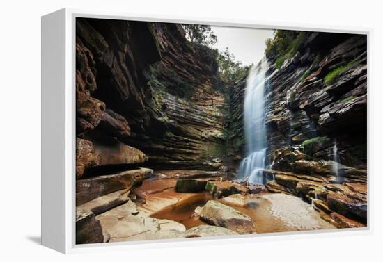 A Young Woman Stretches under Cachoeira Mosquito in Chapada Diamantina National Park-Alex Saberi-Framed Premier Image Canvas