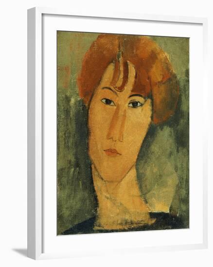 A young Woman with a Reddish Brown Collar-Amedeo Modigliani-Framed Giclee Print