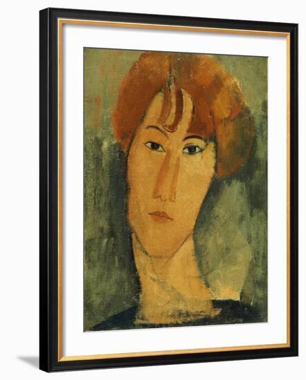 A young Woman with a Reddish Brown Collar-Amedeo Modigliani-Framed Giclee Print