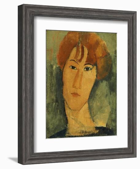 A young Woman with a Reddish Brown Collar-Amedeo Modigliani-Framed Giclee Print