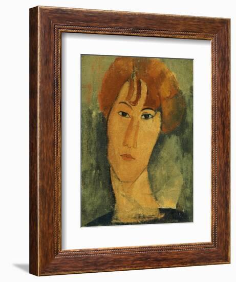 A young Woman with a Reddish Brown Collar-Amedeo Modigliani-Framed Giclee Print