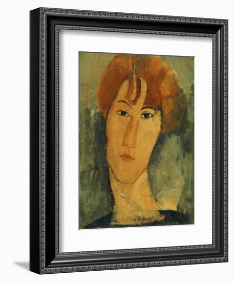 A young Woman with a Reddish Brown Collar-Amedeo Modigliani-Framed Giclee Print