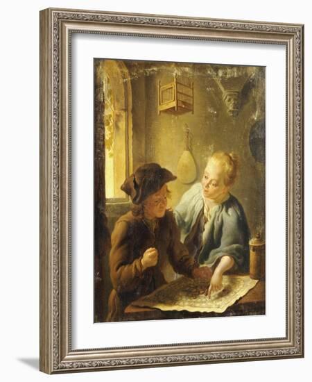 A Youth and a Young Woman Playing the Jeu de l'Oie in an Interior, 1743-Louis De Moni-Framed Giclee Print