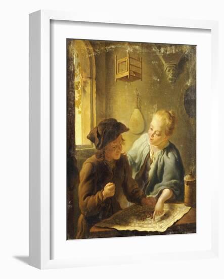 A Youth and a Young Woman Playing the Jeu de l'Oie in an Interior, 1743-Louis De Moni-Framed Giclee Print