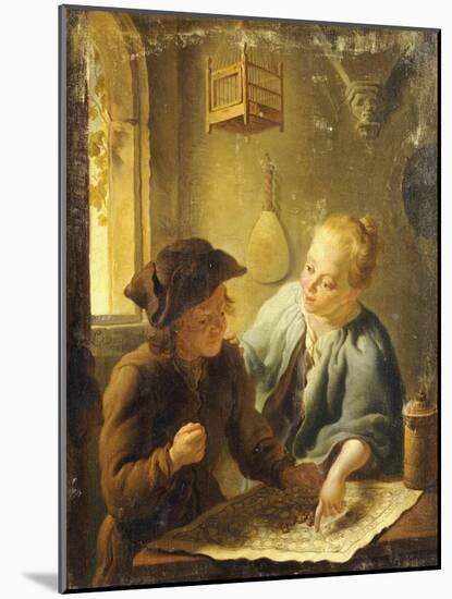 A Youth and a Young Woman Playing the Jeu de l'Oie in an Interior, 1743-Louis De Moni-Mounted Giclee Print