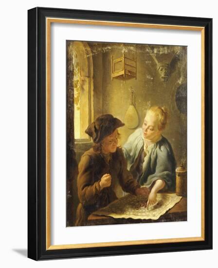 A Youth and a Young Woman Playing the Jeu de l'Oie in an Interior, 1743-Louis De Moni-Framed Giclee Print