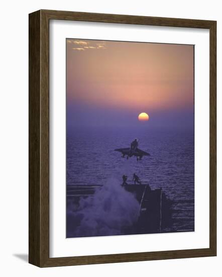 A4D Skyhawk Taking Off From USS Independence at Sunrise over Mediterranean Sea-John Dominis-Framed Photographic Print