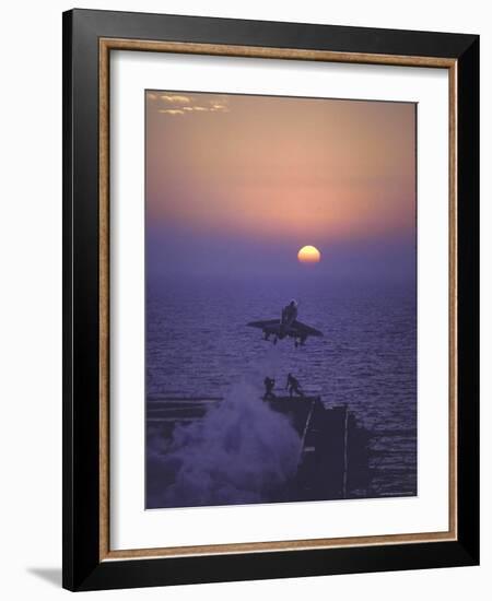 A4D Skyhawk Taking Off From USS Independence at Sunrise over Mediterranean Sea-John Dominis-Framed Photographic Print