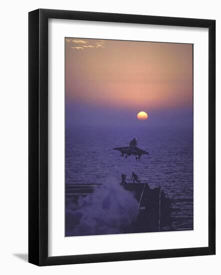 A4D Skyhawk Taking Off From USS Independence at Sunrise over Mediterranean Sea-John Dominis-Framed Photographic Print