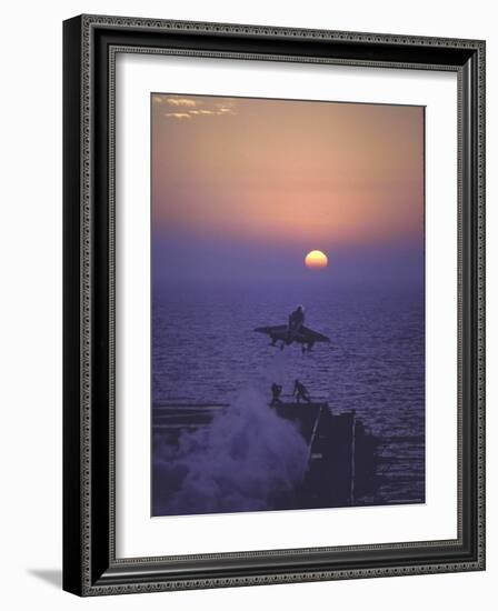 A4D Skyhawk Taking Off From USS Independence at Sunrise over Mediterranean Sea-John Dominis-Framed Photographic Print