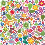 Flowers and Butterflies Colored Pattern-A7880S-Mounted Art Print