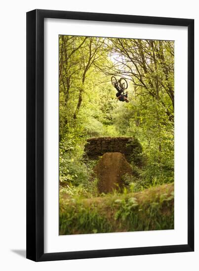 Aalen, Baden-Württemberg, Germany: A Young Freestyle Mt Biker Riding At A Secret Dirt Jump Spot-Axel Brunst-Framed Photographic Print