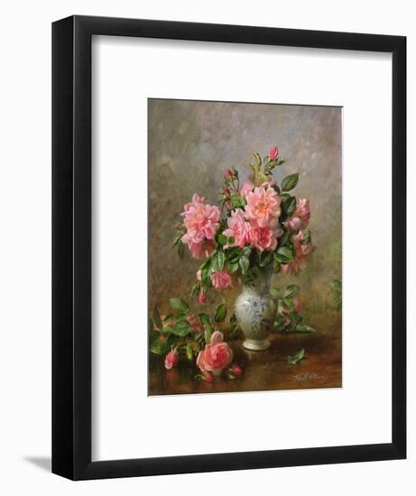 AB/1022 Roses in a Blue and White Vase-Albert Williams-Framed Giclee Print