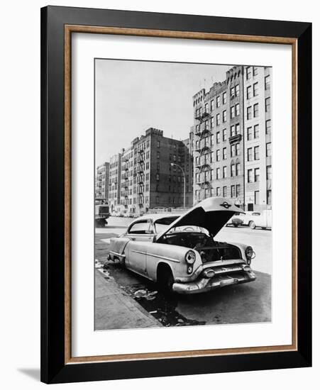 Abandoned Automobile and Tenement Apartments in the Bronx, NYC, Ca. 1964-null-Framed Photo