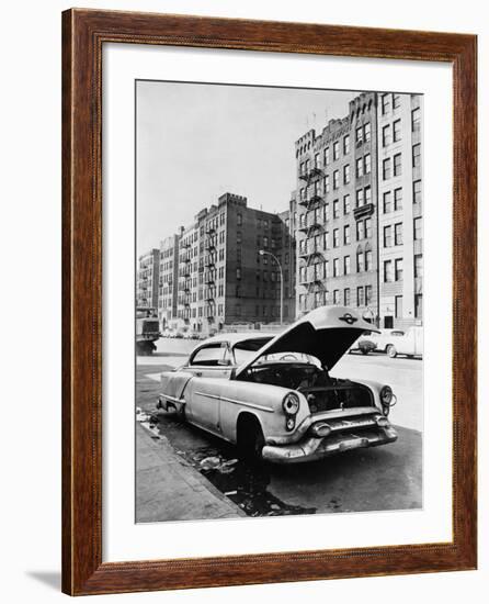 Abandoned Automobile and Tenement Apartments in the Bronx, NYC, Ca. 1964-null-Framed Photo