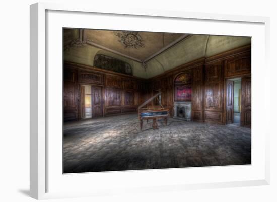 Abandoned Building Interior with Decorative Panelling and Old Grand Piano-Nathan Wright-Framed Photographic Print