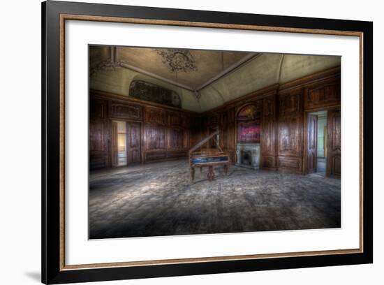 Abandoned Building Interior with Decorative Panelling and Old Grand Piano-Nathan Wright-Framed Photographic Print