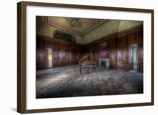 Abandoned Building Interior with Decorative Panelling and Old Grand Piano-Nathan Wright-Framed Photographic Print