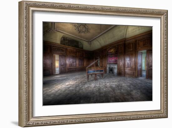 Abandoned Building Interior with Decorative Panelling and Old Grand Piano-Nathan Wright-Framed Photographic Print