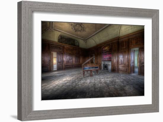 Abandoned Building Interior with Decorative Panelling and Old Grand Piano-Nathan Wright-Framed Photographic Print