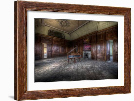 Abandoned Building Interior with Decorative Panelling and Old Grand Piano-Nathan Wright-Framed Photographic Print