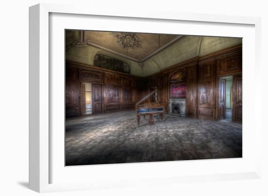 Abandoned Building Interior with Decorative Panelling and Old Grand Piano-Nathan Wright-Framed Photographic Print