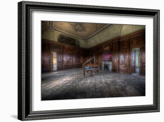 Abandoned Building Interior with Decorative Panelling and Old Grand Piano-Nathan Wright-Framed Photographic Print