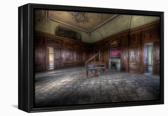 Abandoned Building Interior with Decorative Panelling and Old Grand Piano-Nathan Wright-Framed Premier Image Canvas