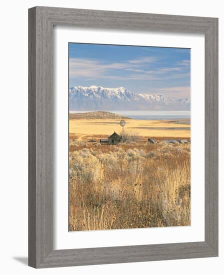 Abandoned Ranch Buildings above Great Salt Lake, Antelope Island State Park, Utah, USA-Scott T. Smith-Framed Photographic Print