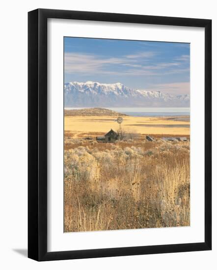 Abandoned Ranch Buildings above Great Salt Lake, Antelope Island State Park, Utah, USA-Scott T. Smith-Framed Photographic Print