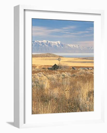Abandoned Ranch Buildings above Great Salt Lake, Antelope Island State Park, Utah, USA-Scott T^ Smith-Framed Photographic Print