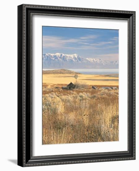 Abandoned Ranch Buildings above Great Salt Lake, Antelope Island State Park, Utah, USA-Scott T. Smith-Framed Photographic Print