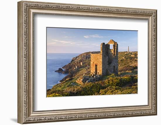 Abandoned tin mines on the Cornish cliffs near Botallack, Cornwall, England. Spring (April) 2010.-Adam Burton-Framed Photographic Print