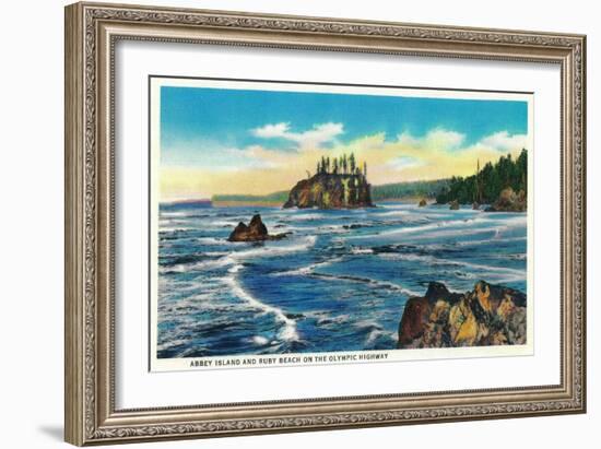 Abbey Island and Ruby Beach on the Olympic Highway - Olympic National Park-Lantern Press-Framed Art Print