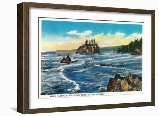 Abbey Island and Ruby Beach on the Olympic Highway - Olympic National Park-Lantern Press-Framed Art Print