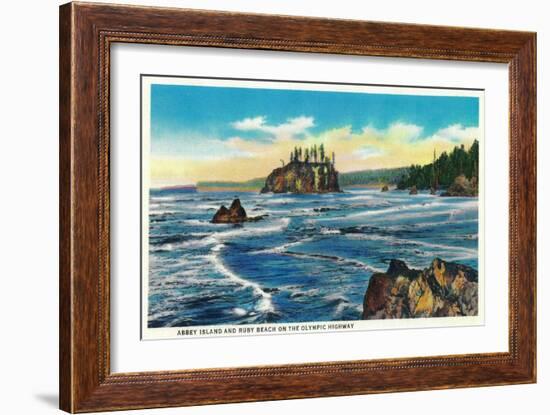 Abbey Island and Ruby Beach on the Olympic Highway - Olympic National Park-Lantern Press-Framed Art Print