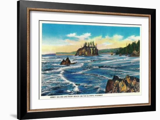 Abbey Island and Ruby Beach on the Olympic Highway - Olympic National Park-Lantern Press-Framed Art Print