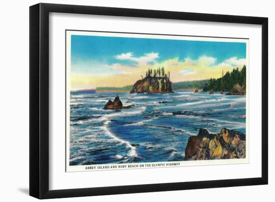 Abbey Island and Ruby Beach on the Olympic Highway - Olympic National Park-Lantern Press-Framed Art Print