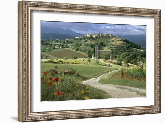 Abbey of Sant' Antimo, Tuscany. Hill Town of Castelnuovo Dell' Abate in Background-Joe Cornish-Framed Photographic Print