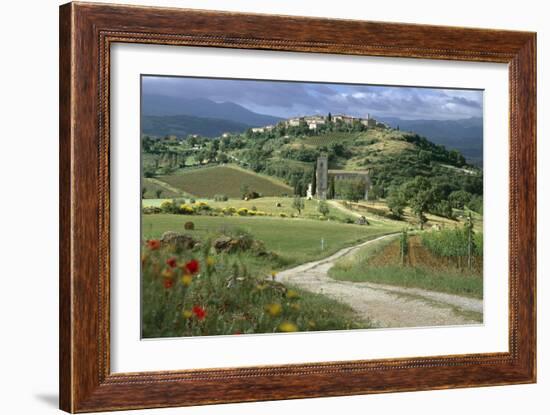 Abbey of Sant' Antimo, Tuscany. Hill Town of Castelnuovo Dell' Abate in Background-Joe Cornish-Framed Photographic Print