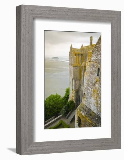 Abbey walls and bay, Mont Saint-Michel monastery, Normandy, France-Russ Bishop-Framed Photographic Print