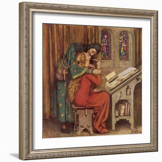 Abelard and Heloise French Scholar and Nun Embracing in the Scriptorium-Eleanor Fortescue Brickdale-Framed Photographic Print