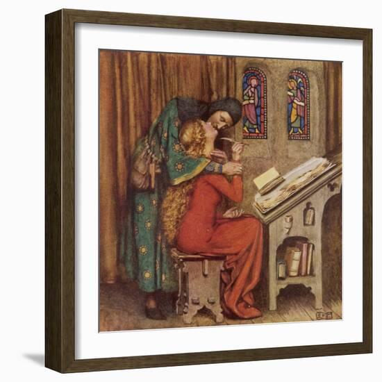 Abelard and Heloise French Scholar and Nun Embracing in the Scriptorium-Eleanor Fortescue Brickdale-Framed Photographic Print