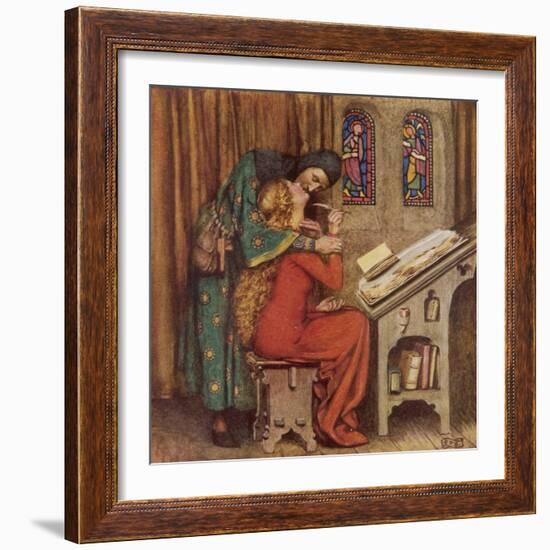 Abelard and Heloise French Scholar and Nun Embracing in the Scriptorium-Eleanor Fortescue Brickdale-Framed Photographic Print