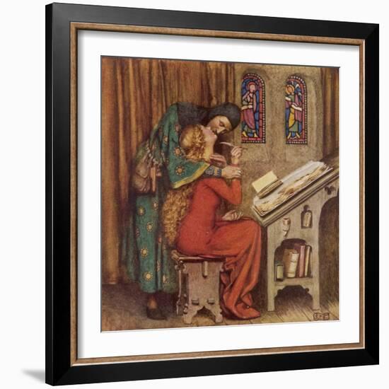 Abelard and Heloise French Scholar and Nun Embracing in the Scriptorium-Eleanor Fortescue Brickdale-Framed Photographic Print