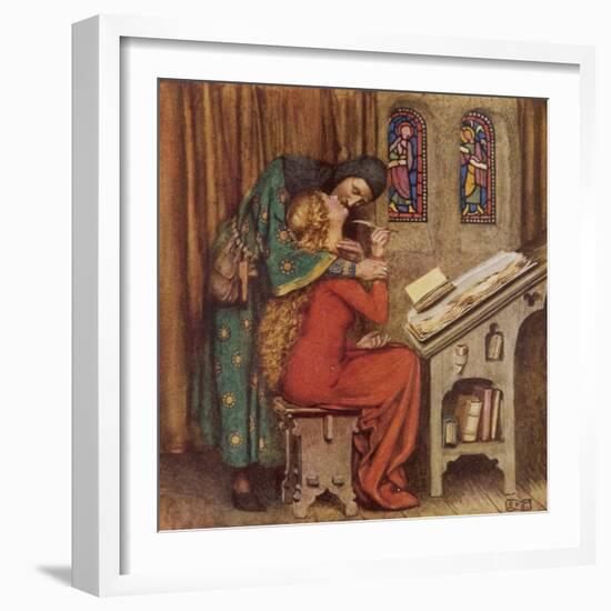 Abelard and Heloise French Scholar and Nun Embracing in the Scriptorium-Eleanor Fortescue Brickdale-Framed Photographic Print