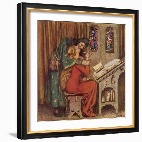 Abelard and Heloise French Scholar and Nun Embracing in the Scriptorium-Eleanor Fortescue Brickdale-Framed Photographic Print