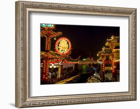 Aberdeen Floating Restaurant Harbour at Dusk, Hong Kong, China-Charles Bowman-Framed Photographic Print