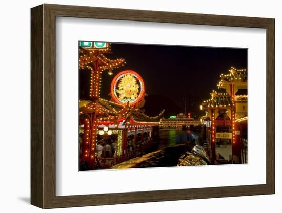 Aberdeen Floating Restaurant Harbour at Dusk, Hong Kong, China-Charles Bowman-Framed Photographic Print