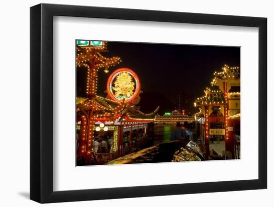 Aberdeen Floating Restaurant Harbour at Dusk, Hong Kong, China-Charles Bowman-Framed Photographic Print